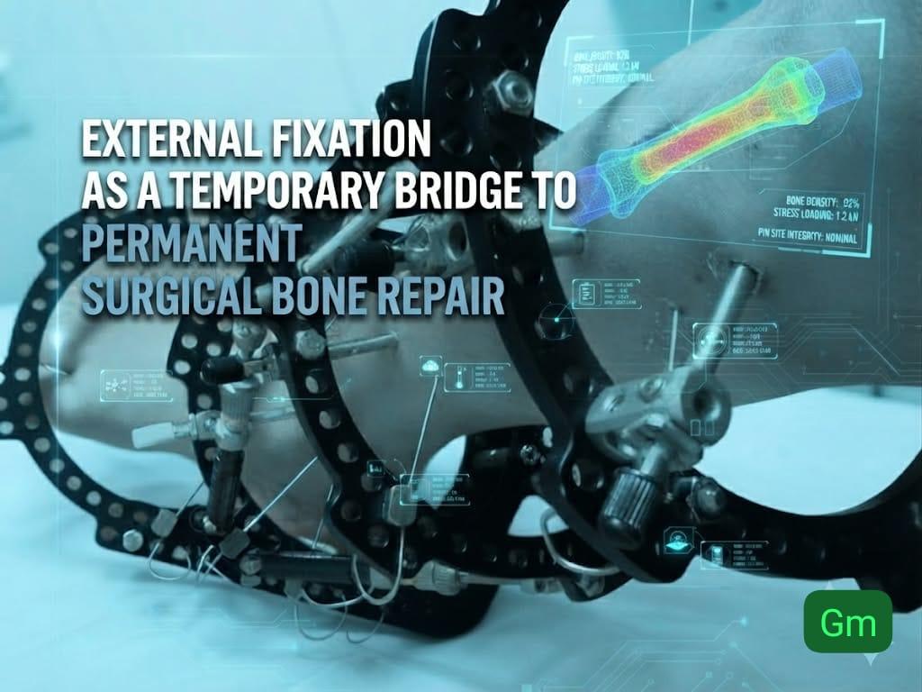 External fixation as a temporary bridge to permanent surgical bone repair